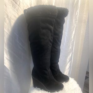 Black Above the Knee Wedge Boot